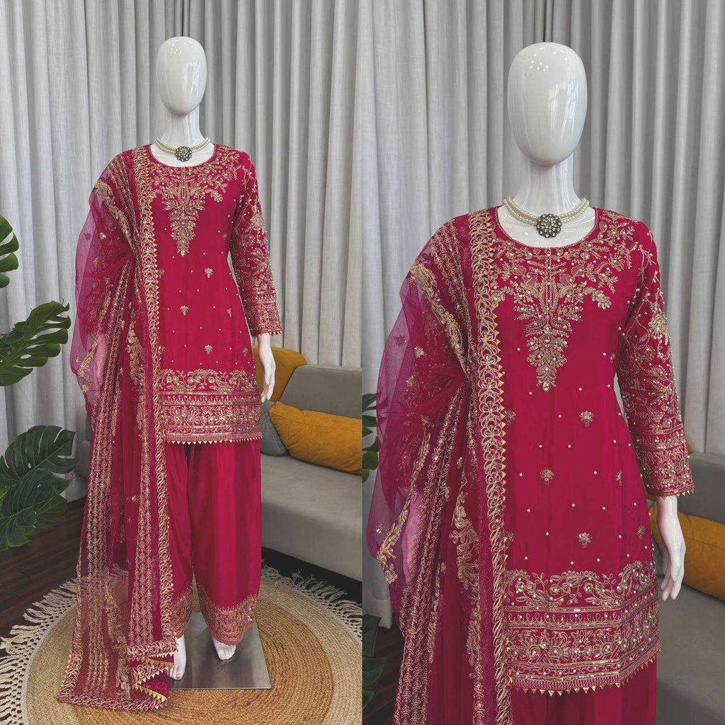 Crepe Designer Sharara Salwar Suit | Premium Smooth Drape & Elegant Embellishment | 3-Piece Fully Stitched Ethnic Wear | M to XXL