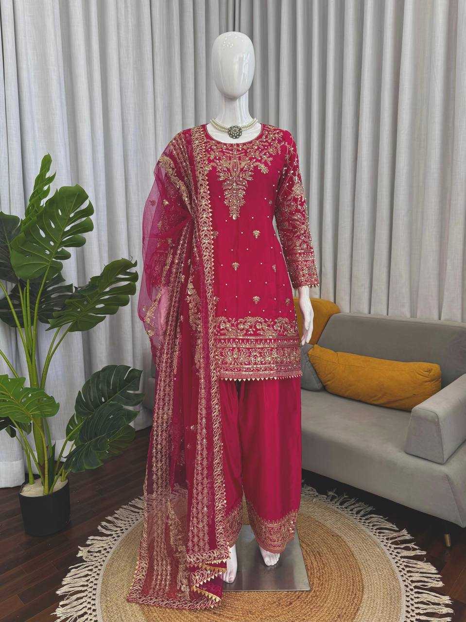 Crepe Designer Sharara Salwar Suit | Premium Smooth Drape & Elegant Embellishment | 3-Piece Fully Stitched Ethnic Wear | M to XXL