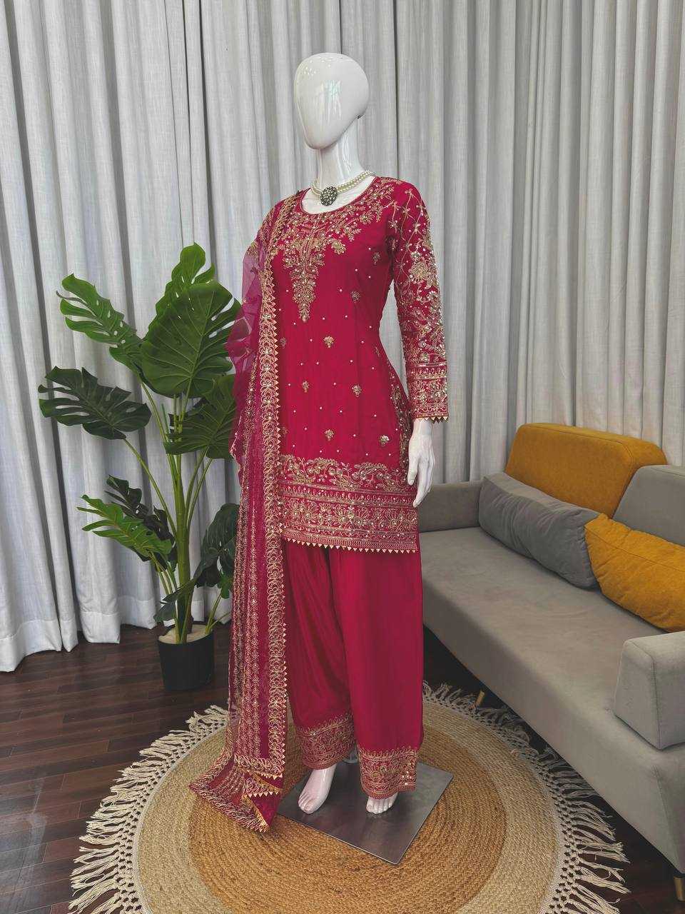 Crepe Designer Sharara Salwar Suit | Premium Smooth Drape & Elegant Embellishment | 3-Piece Fully Stitched Ethnic Wear | M to XXL