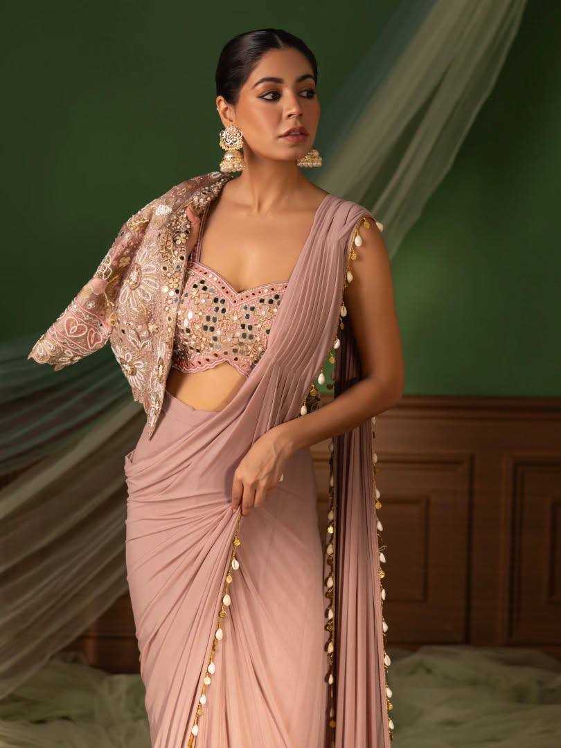 Crepe Silk   Ready To Wear Party Wear  Saree with Jacket
