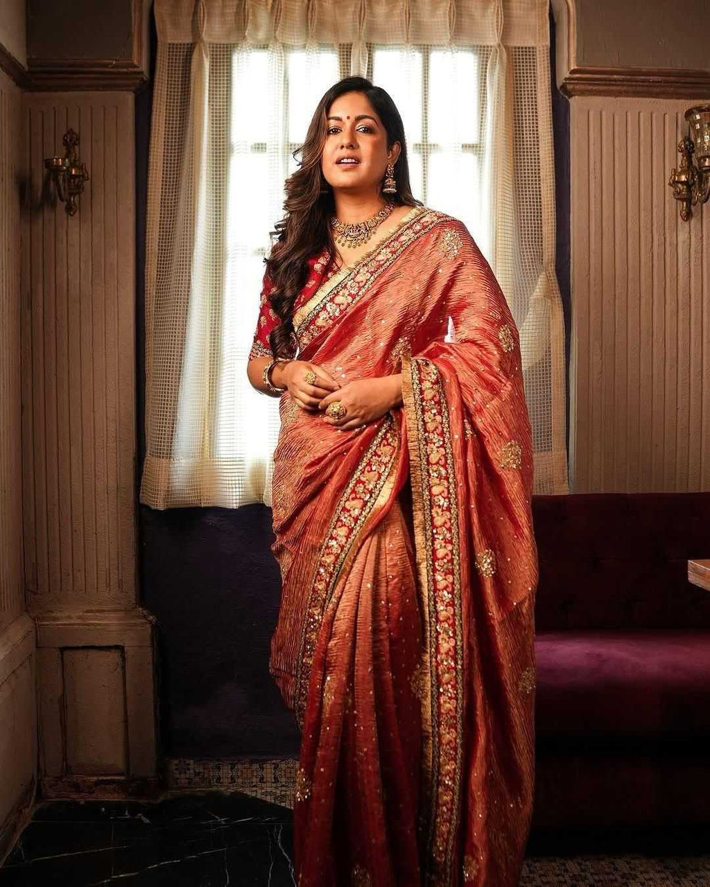 Crush Silk  Designer  Party Wear  Lace Border Saree