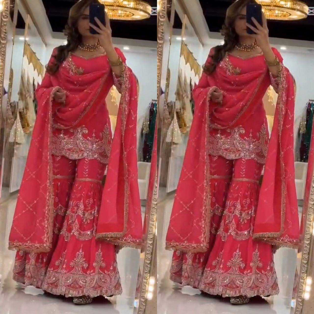 Faux Georgette  Embroidery  Palazzo Suits