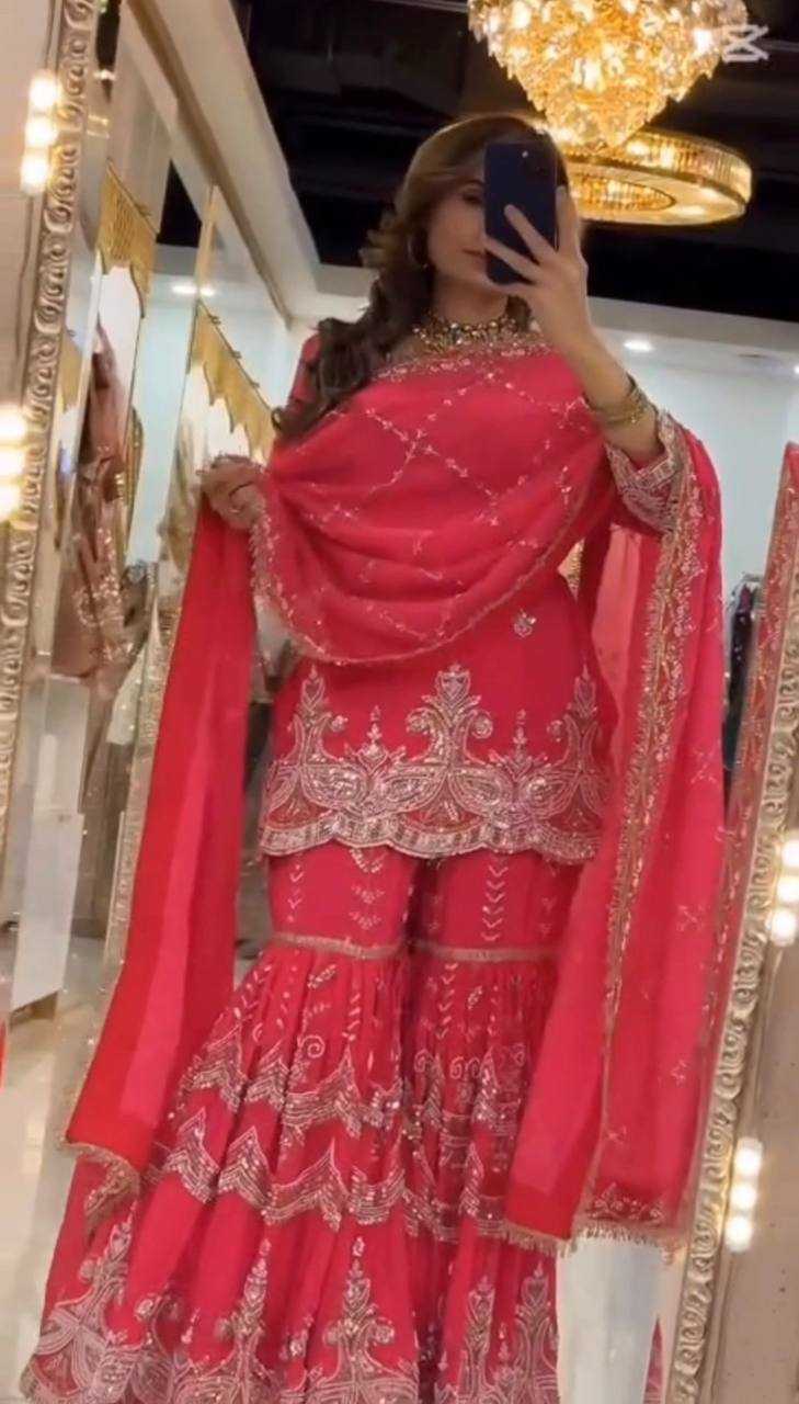 Faux Georgette  Embroidery  Palazzo Suits
