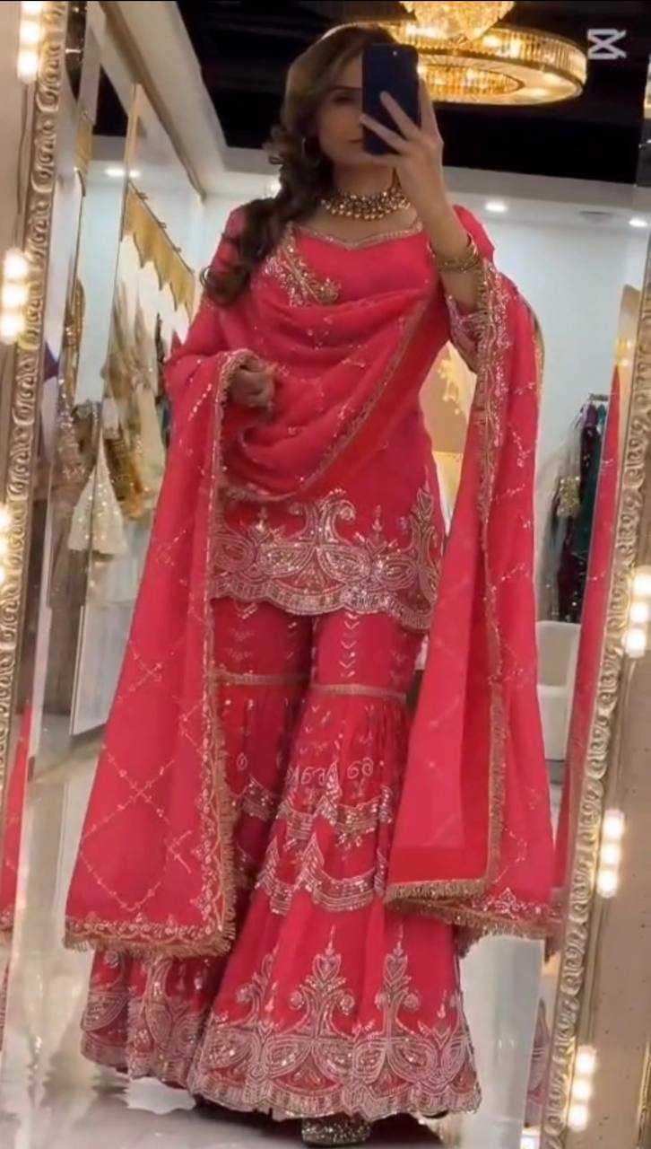 Faux Georgette  Embroidery  Palazzo Suits