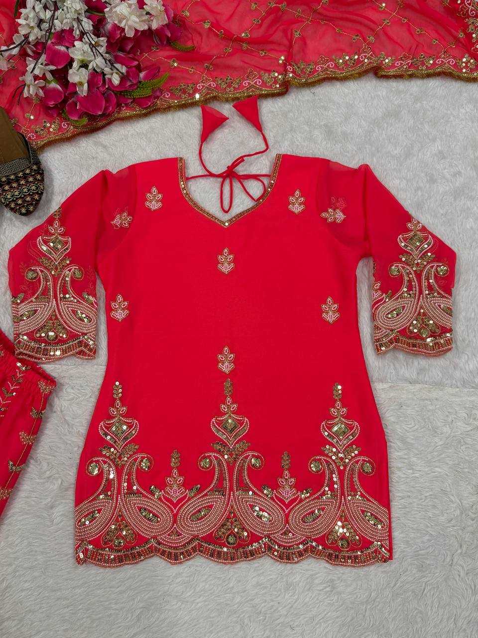 Faux Georgette  Embroidery  Palazzo Suits