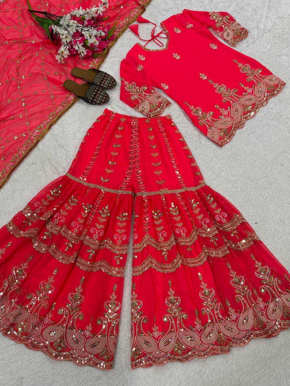 Faux Georgette  Embroidery  Palazzo Suits