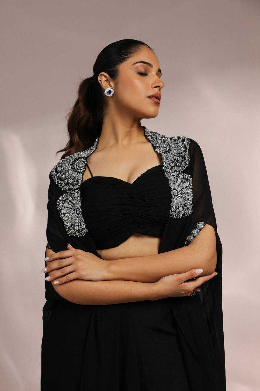 Faux Georgette Western Wears Festive Collections  Indo Western Embroidered Dress