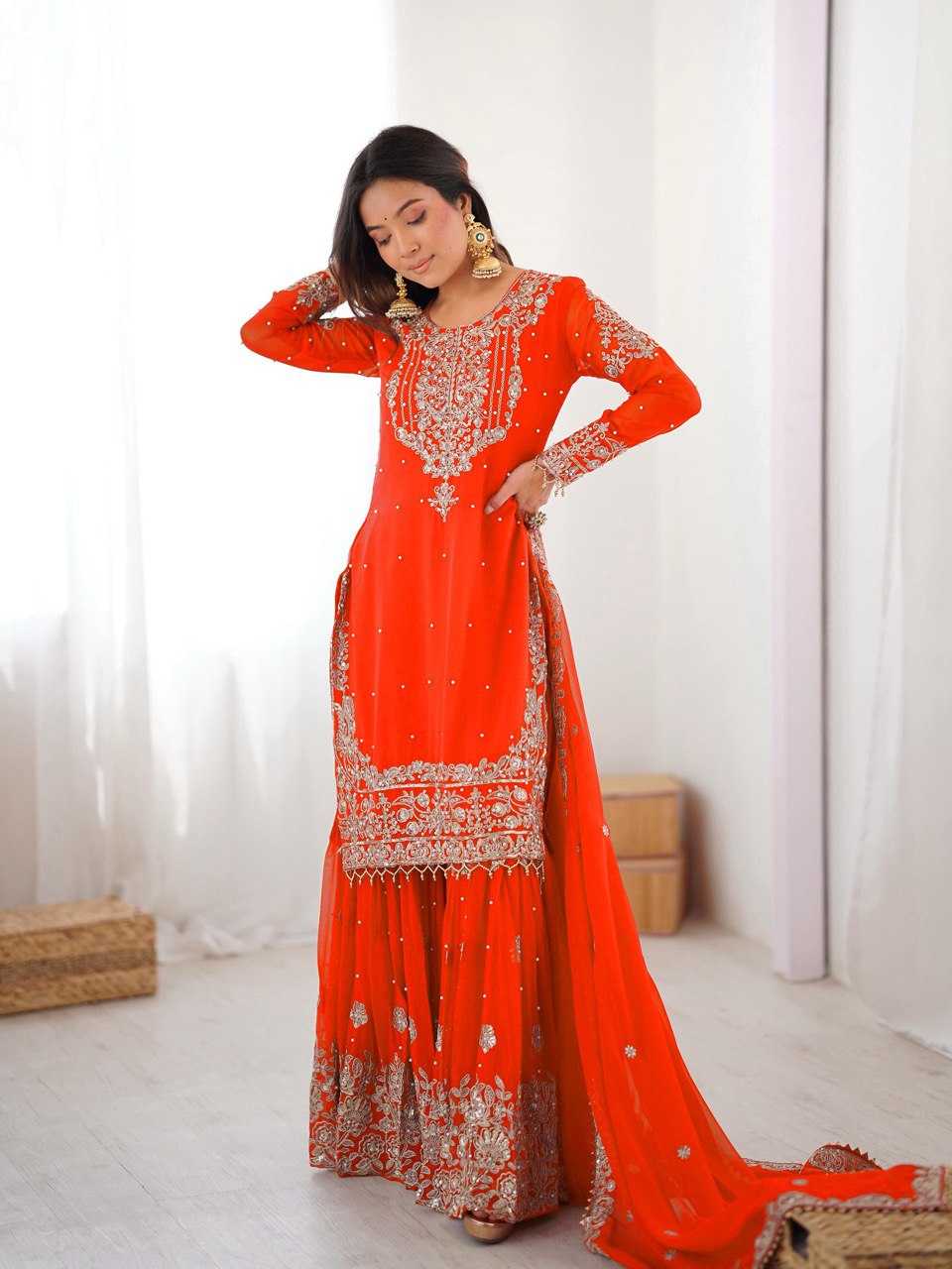 Faux Georgette Sharara Salwar  Party wear  Suits