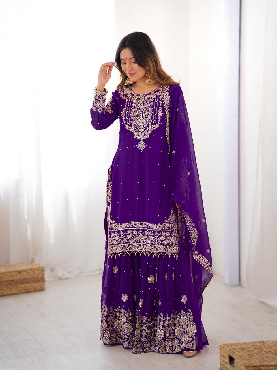 Faux Georgette Sharara Salwar  Party wear  Suits