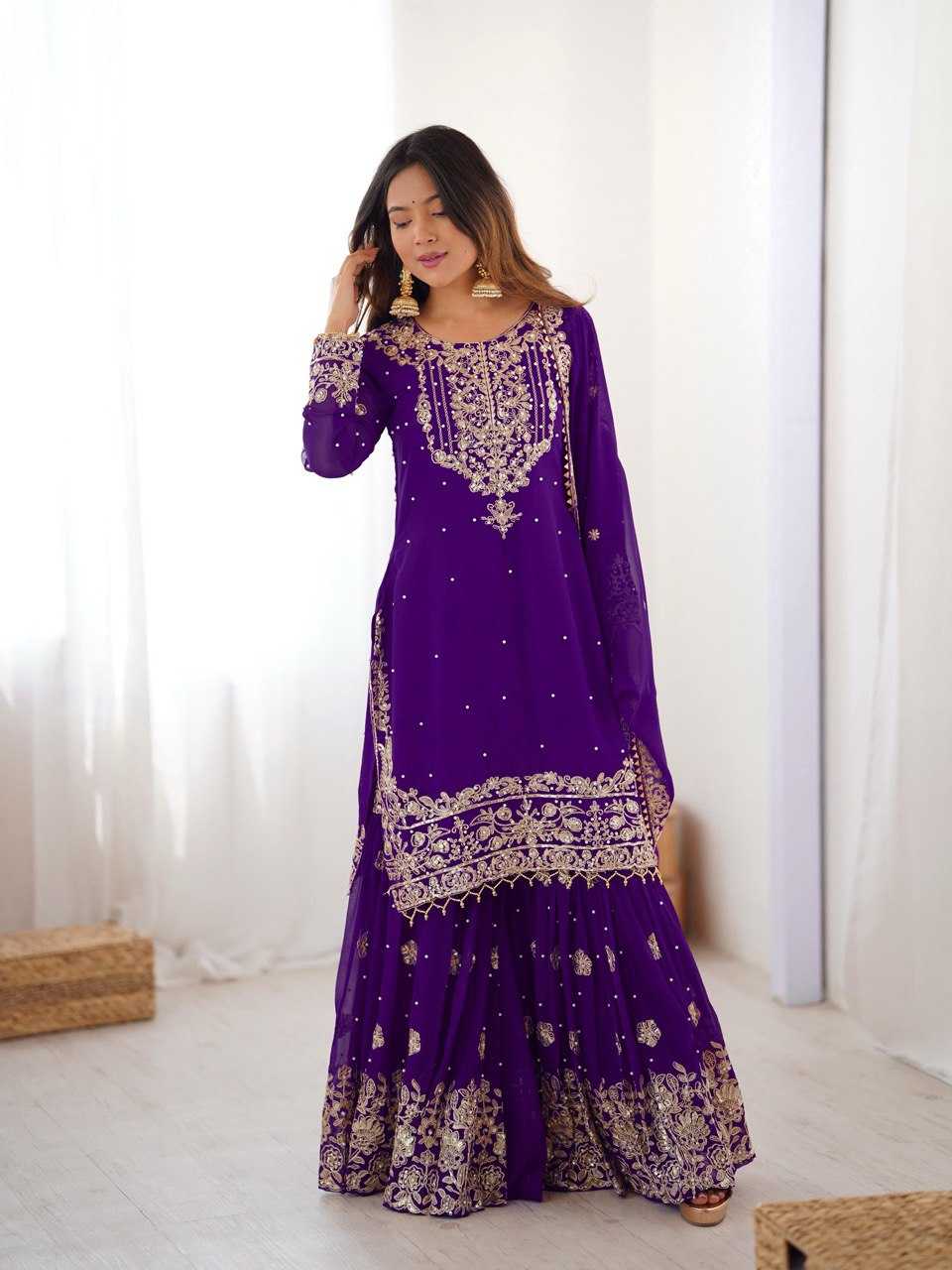 Faux Georgette Sharara Salwar  Party wear  Suits