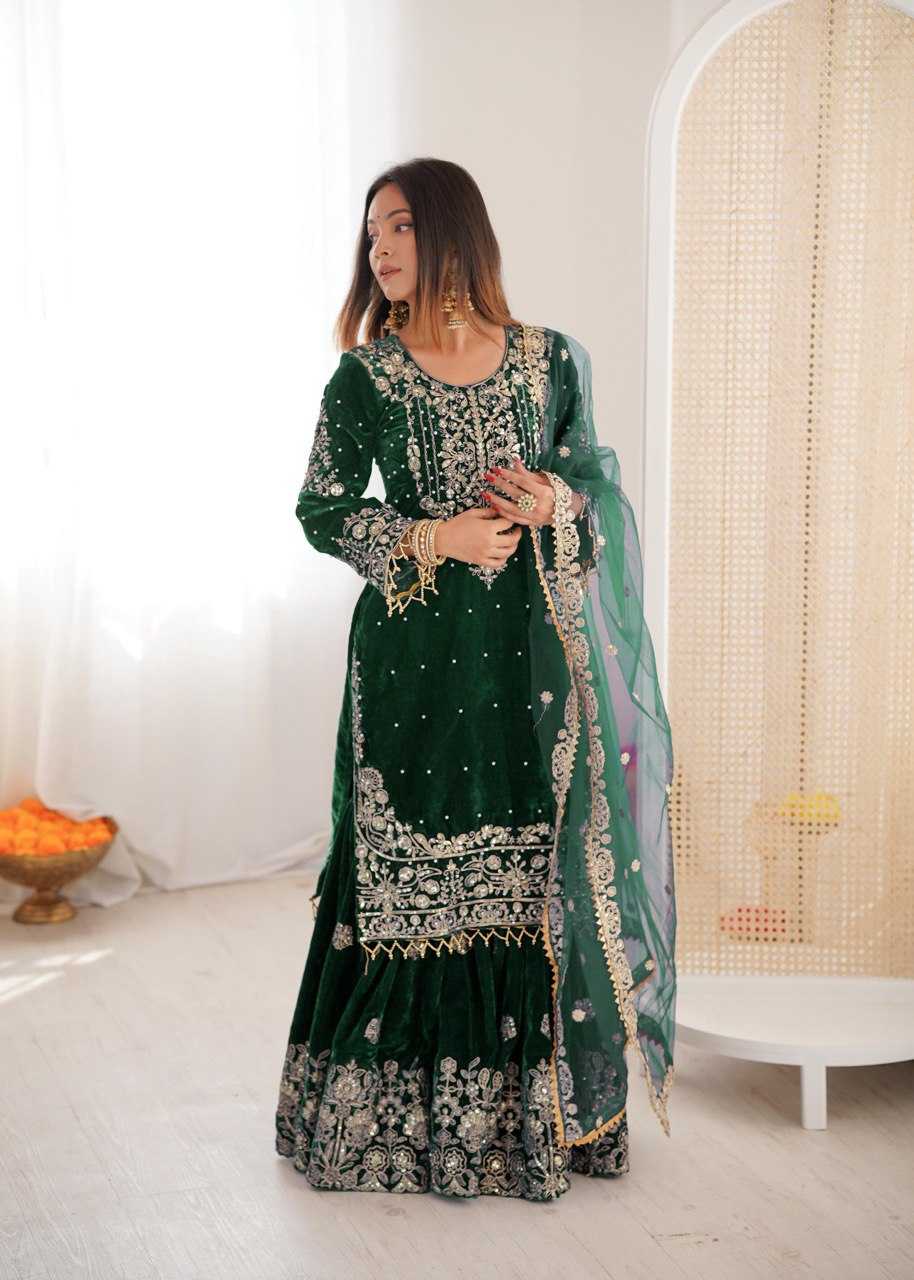 Faux Georgette  Embroidered  Sharara Salwar Suits  Suits