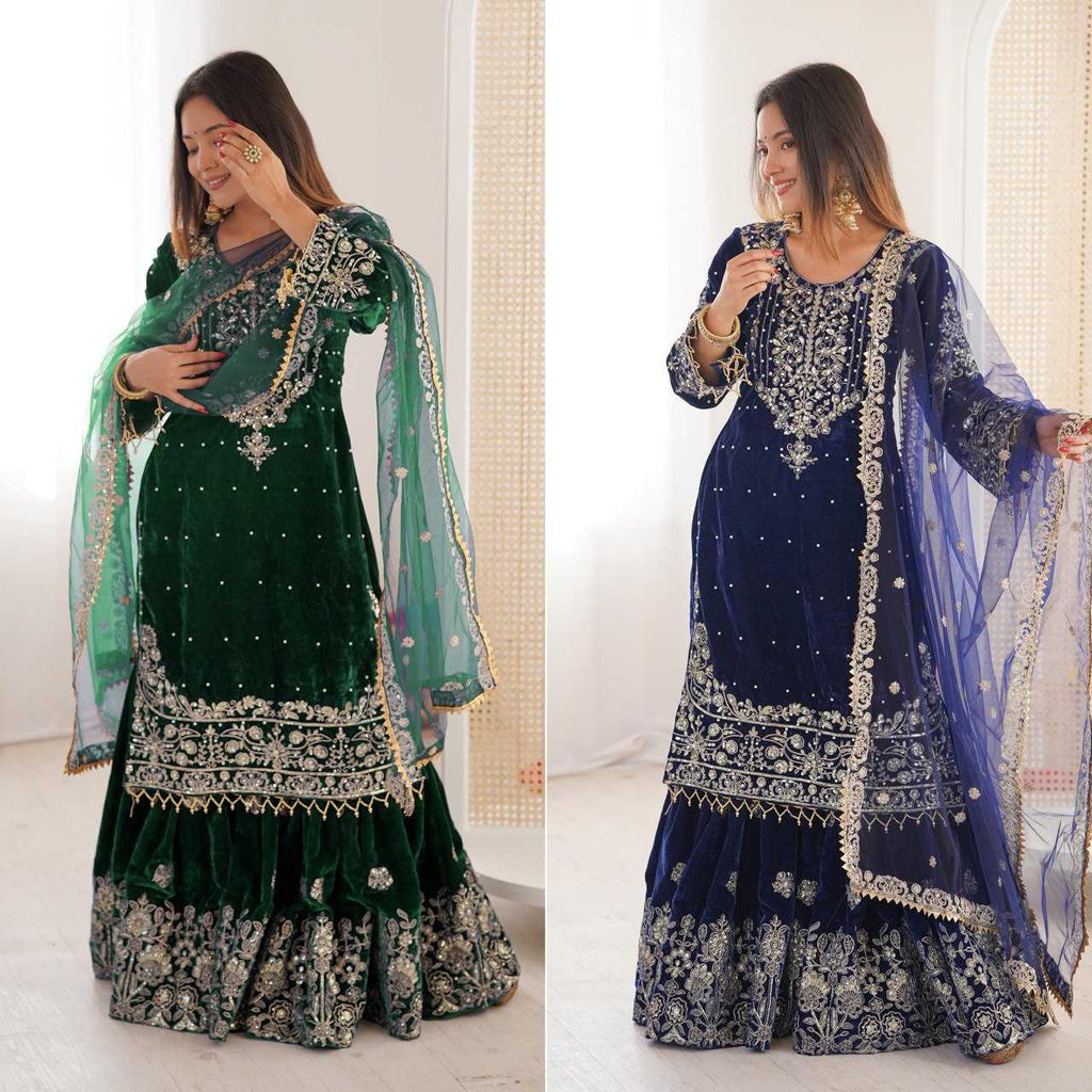 Faux Georgette  Embroidered  Sharara Salwar Suits  Suits