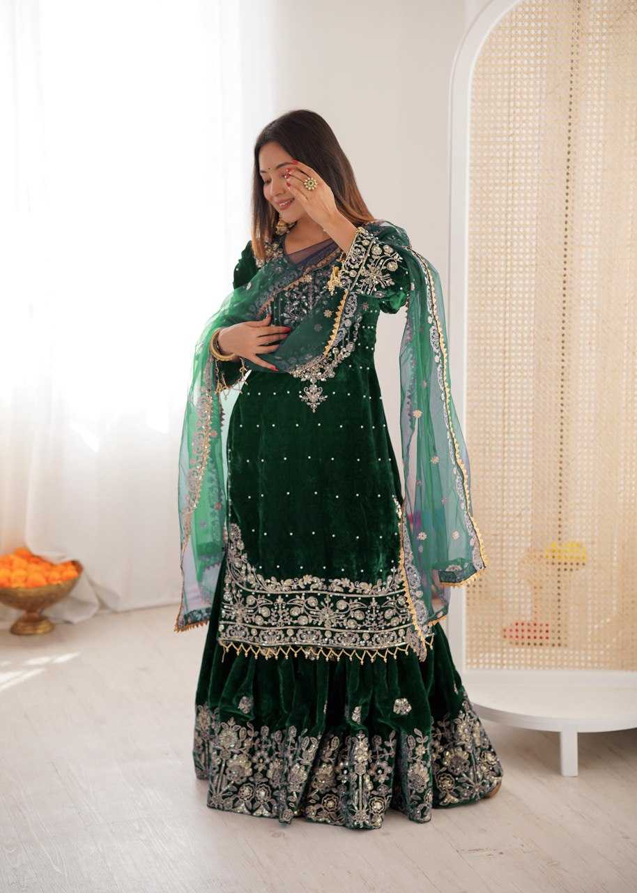 Faux Georgette  Embroidered  Sharara Salwar Suits  Suits