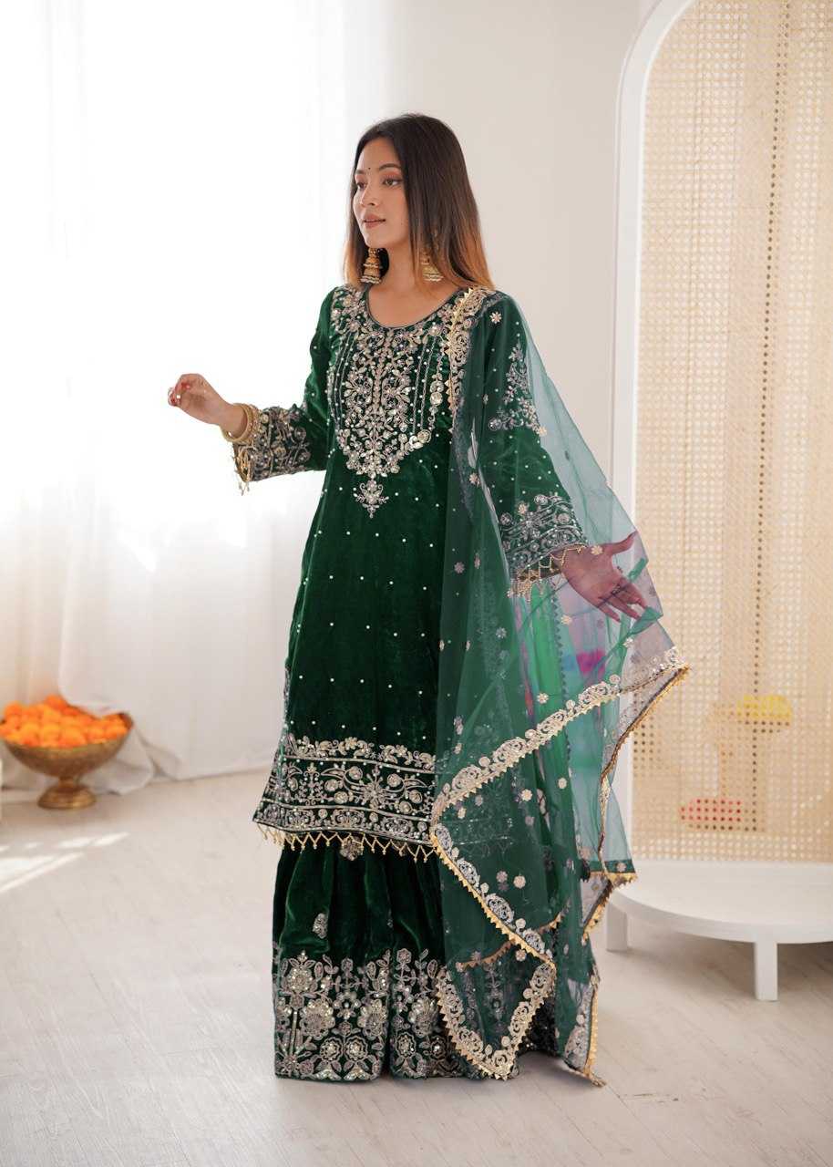 Faux Georgette  Embroidered  Sharara Salwar Suits  Suits