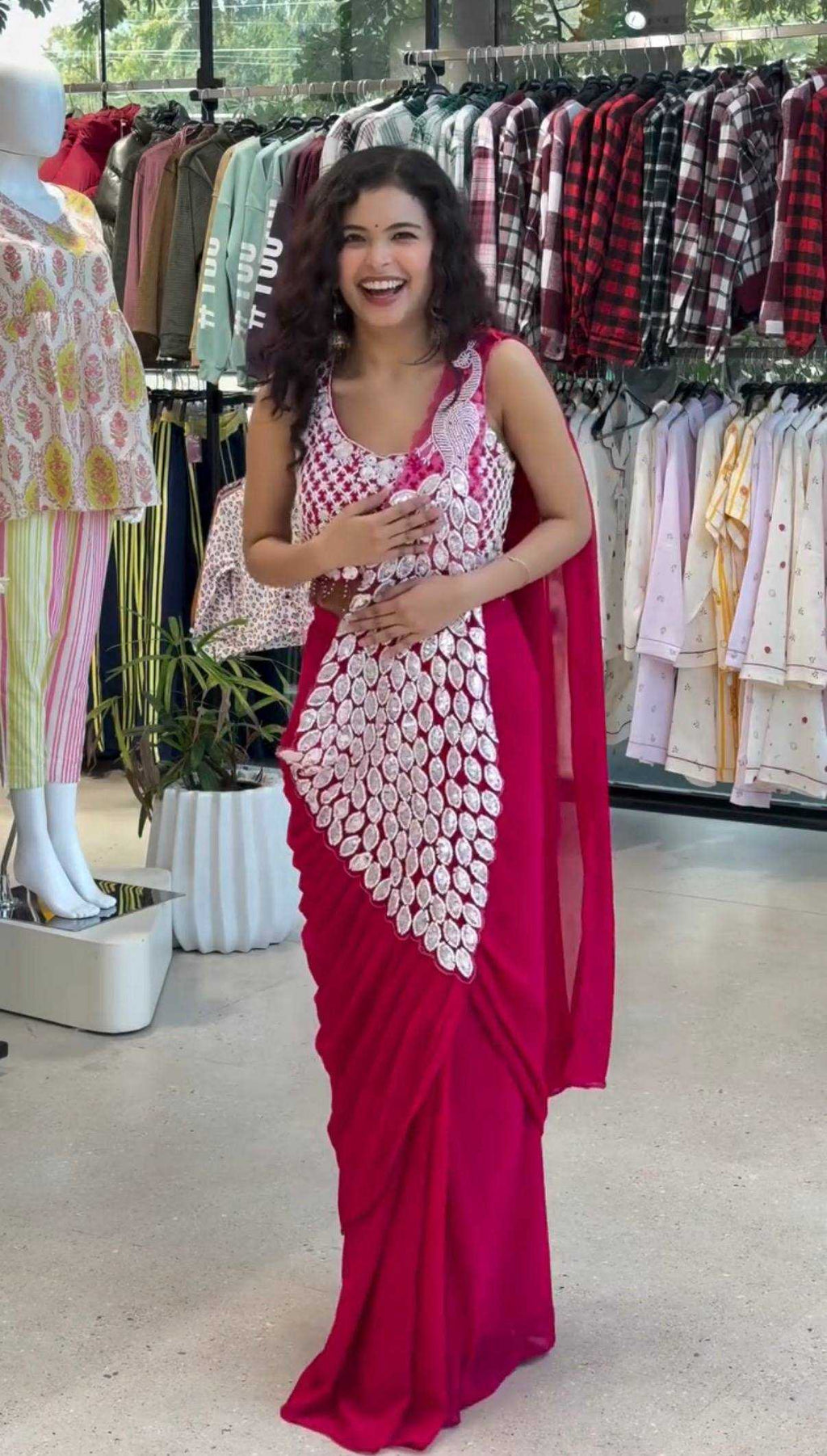 Faux Georgette  Ready To Wear  Sequin  Embroidered Sarees