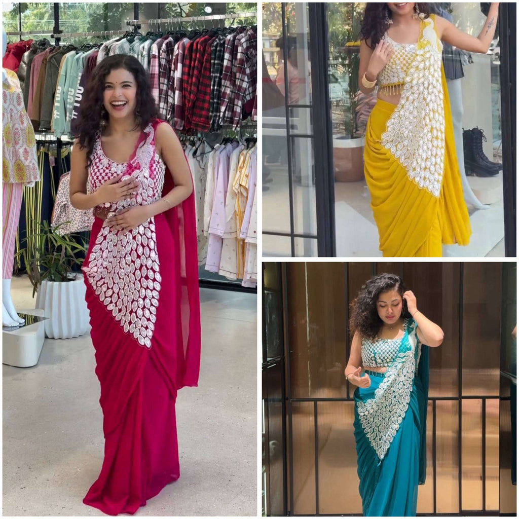 Faux Georgette  Ready To Wear  Sequin  Embroidered Sarees