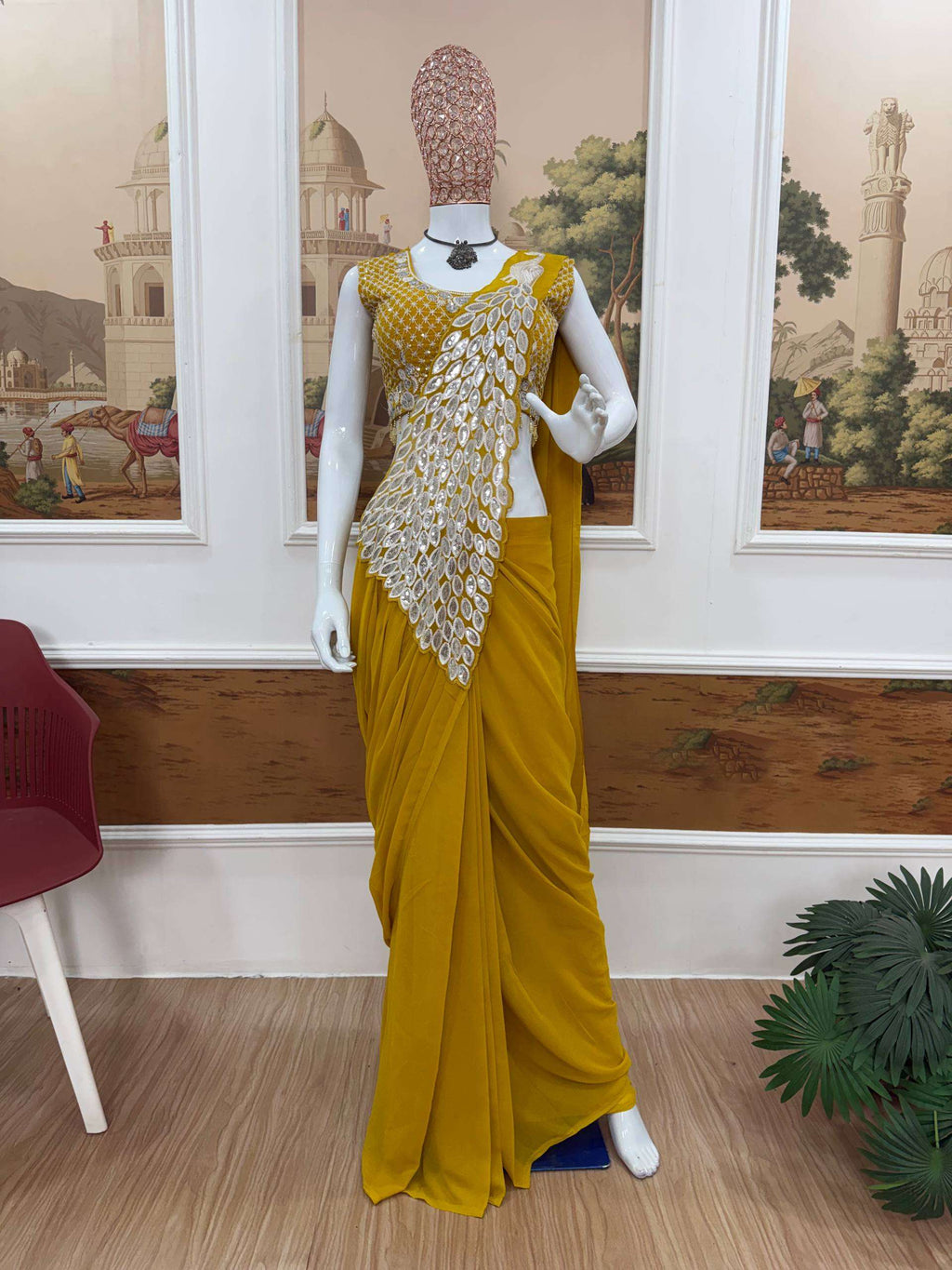 Faux Georgette  Ready To Wear  Sequin  Embroidered Sarees
