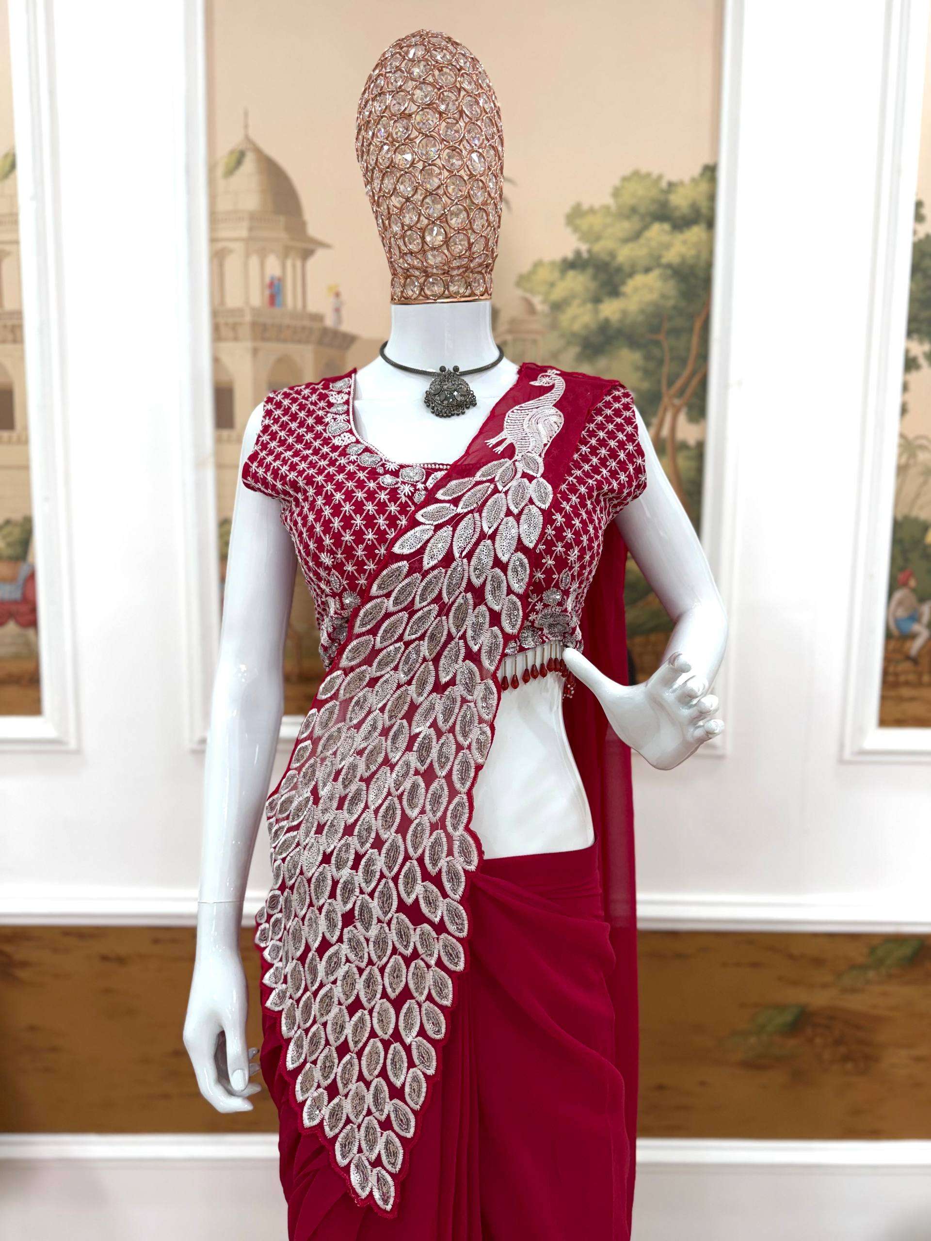 Faux Georgette  Ready To Wear  Sequin  Embroidered Sarees