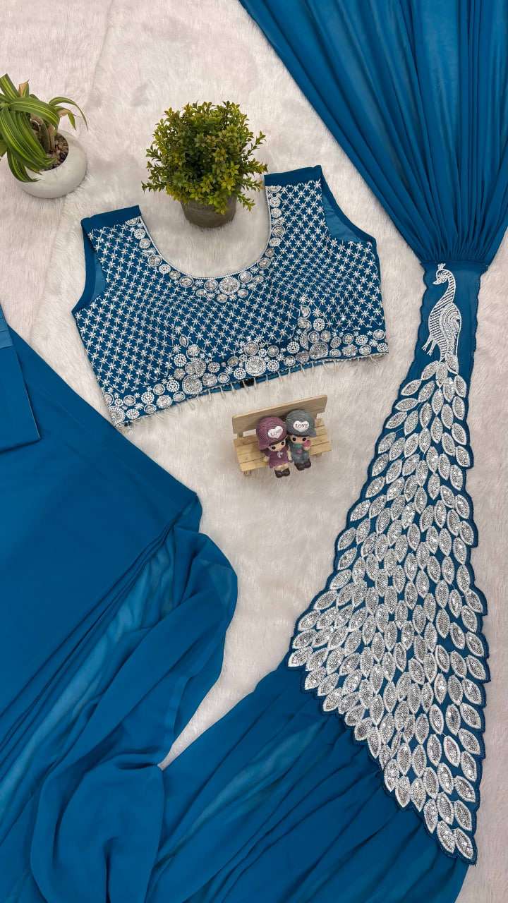 Faux Georgette  Ready To Wear  Sequin  Embroidered Sarees