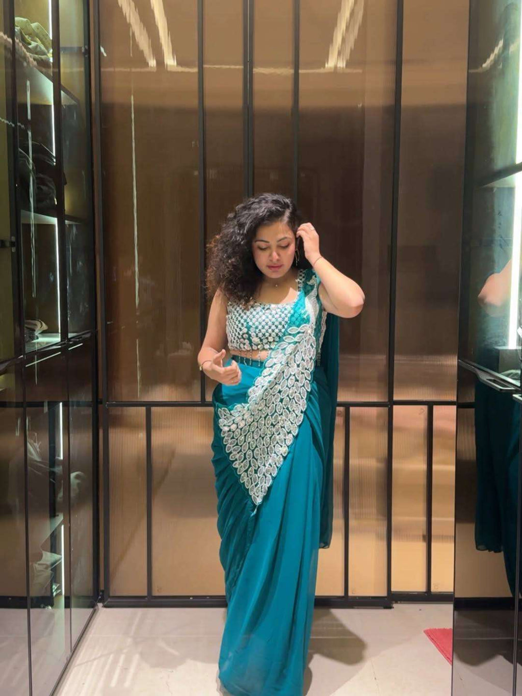 Faux Georgette  Ready To Wear  Sequin  Embroidered Sarees