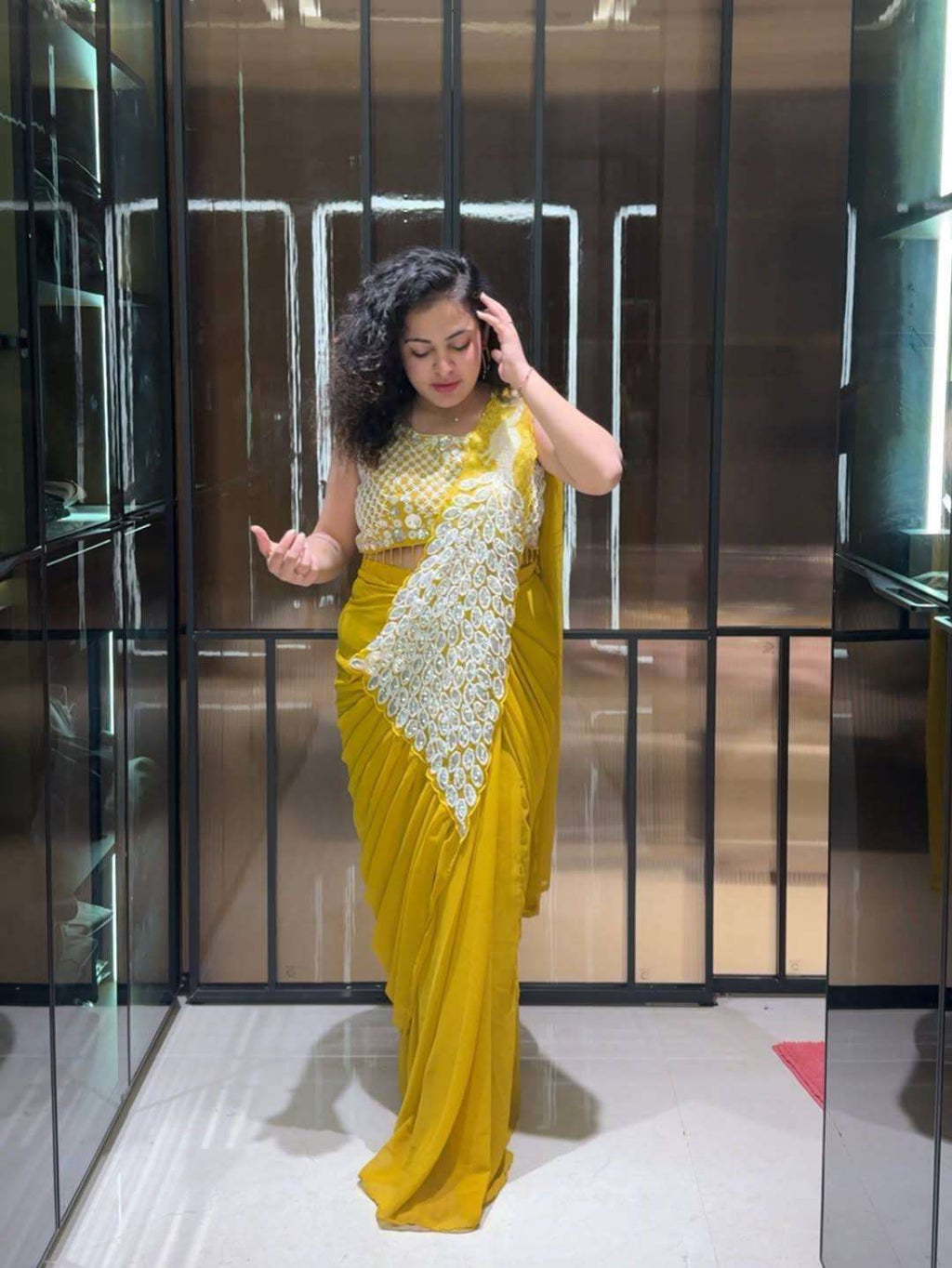 Faux Georgette  Ready To Wear  Sequin  Embroidered Sarees