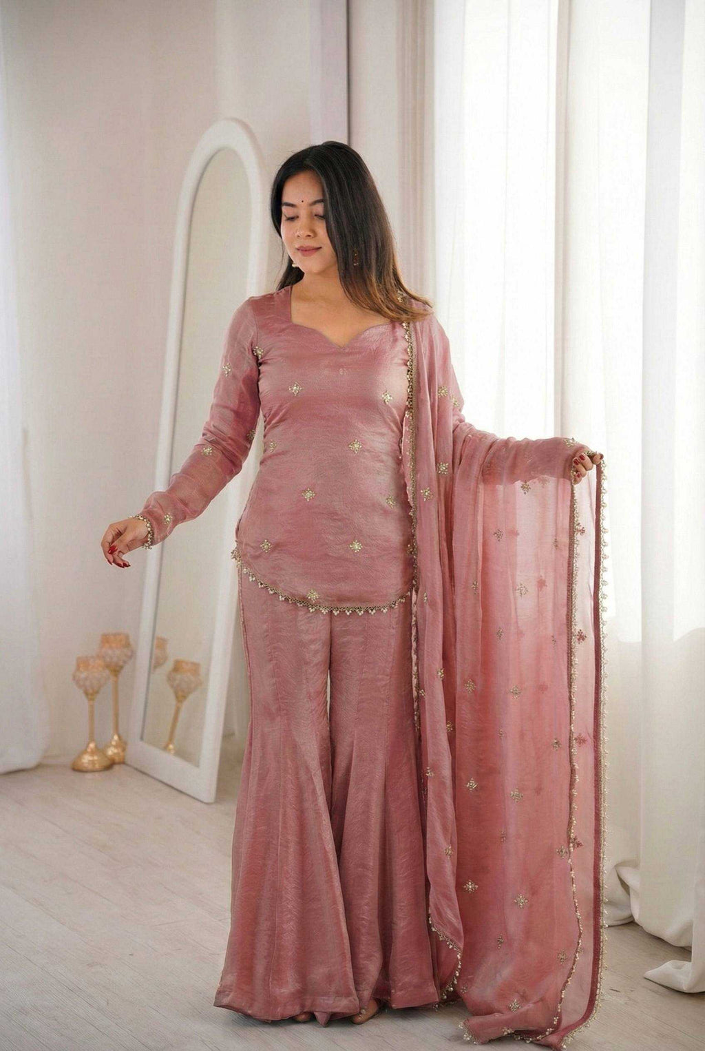 Fendy Silk Heavy Embroidery Designer Palazzo Suit | Real Thread Work & Micro Cotton Lining | 3-Piece Fully Stitched Ethnic Wear | M to XXL