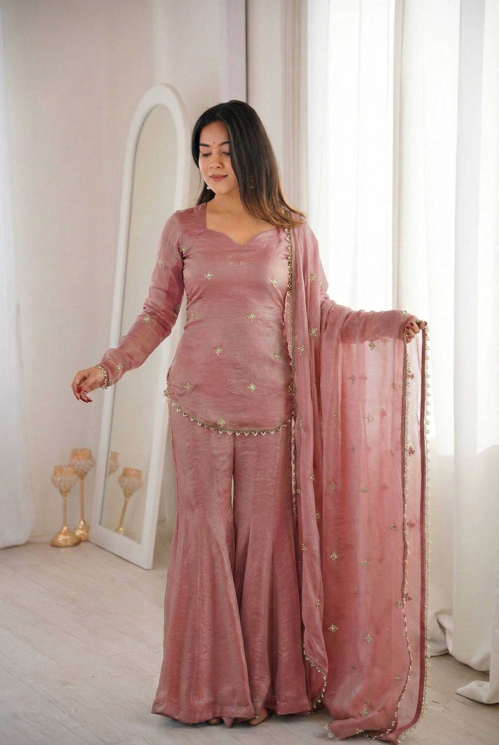 Fendy Silk Heavy Embroidery Designer Palazzo Suit | Real Thread Work & Micro Cotton Lining | 3-Piece Fully Stitched Ethnic Wear | M to XXL