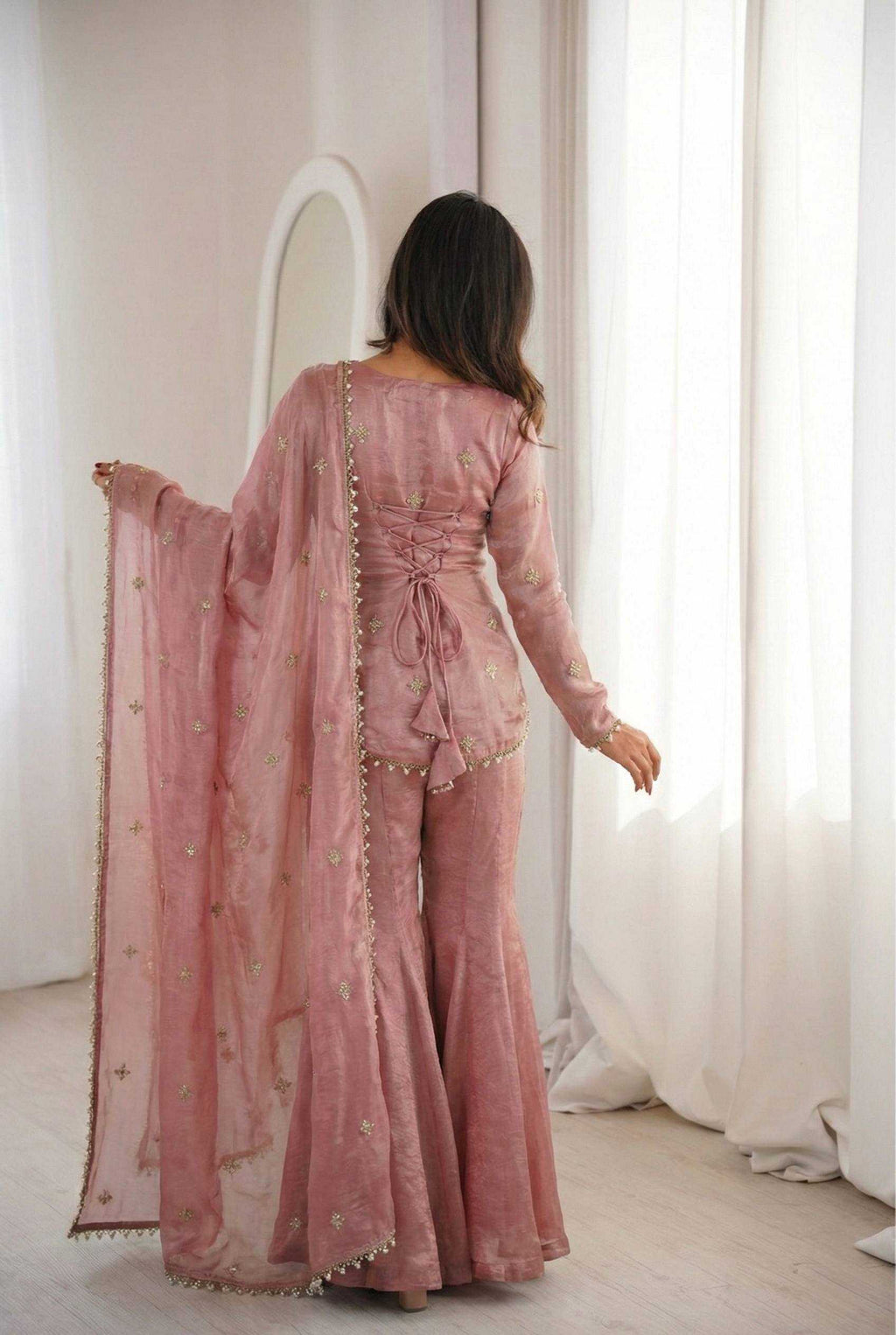 Fendy Silk Heavy Embroidery Designer Palazzo Suit | Real Thread Work & Micro Cotton Lining | 3-Piece Fully Stitched Ethnic Wear | M to XXL