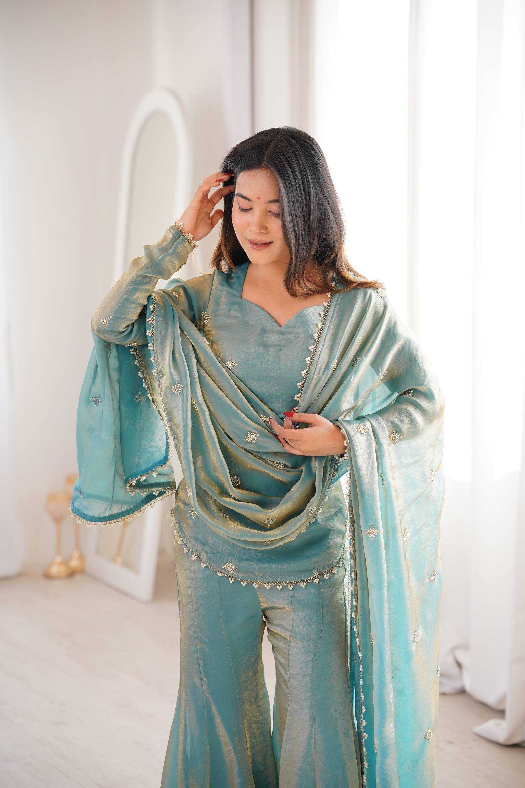 Fendy Silk Heavy Embroidery Designer Palazzo Suit | Real Thread Work & Micro Cotton Lining | 3-Piece Fully Stitched Ethnic Wear | M to XXL