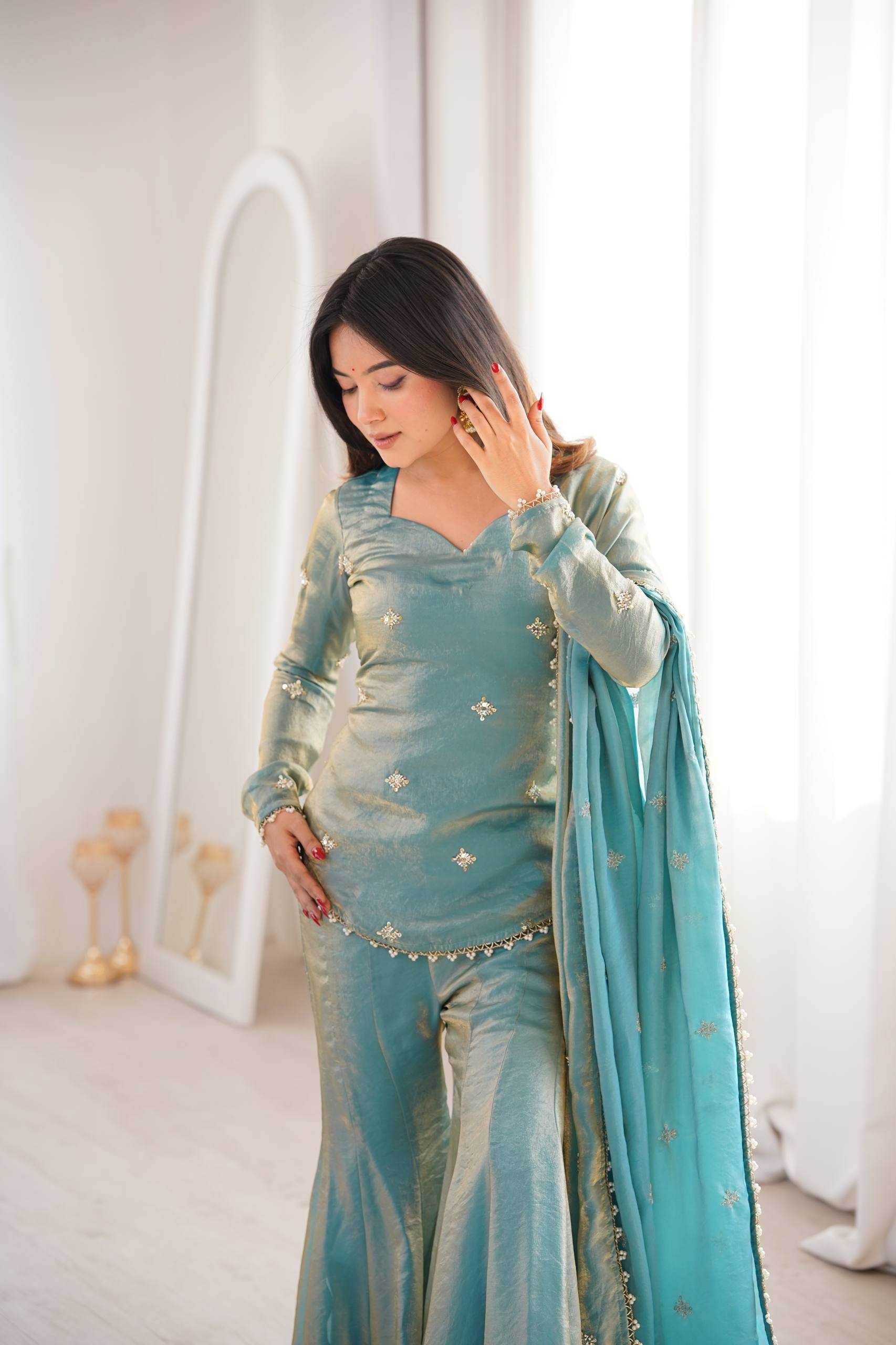 Fendy Silk Heavy Embroidery Designer Palazzo Suit | Real Thread Work & Micro Cotton Lining | 3-Piece Fully Stitched Ethnic Wear | M to XXL