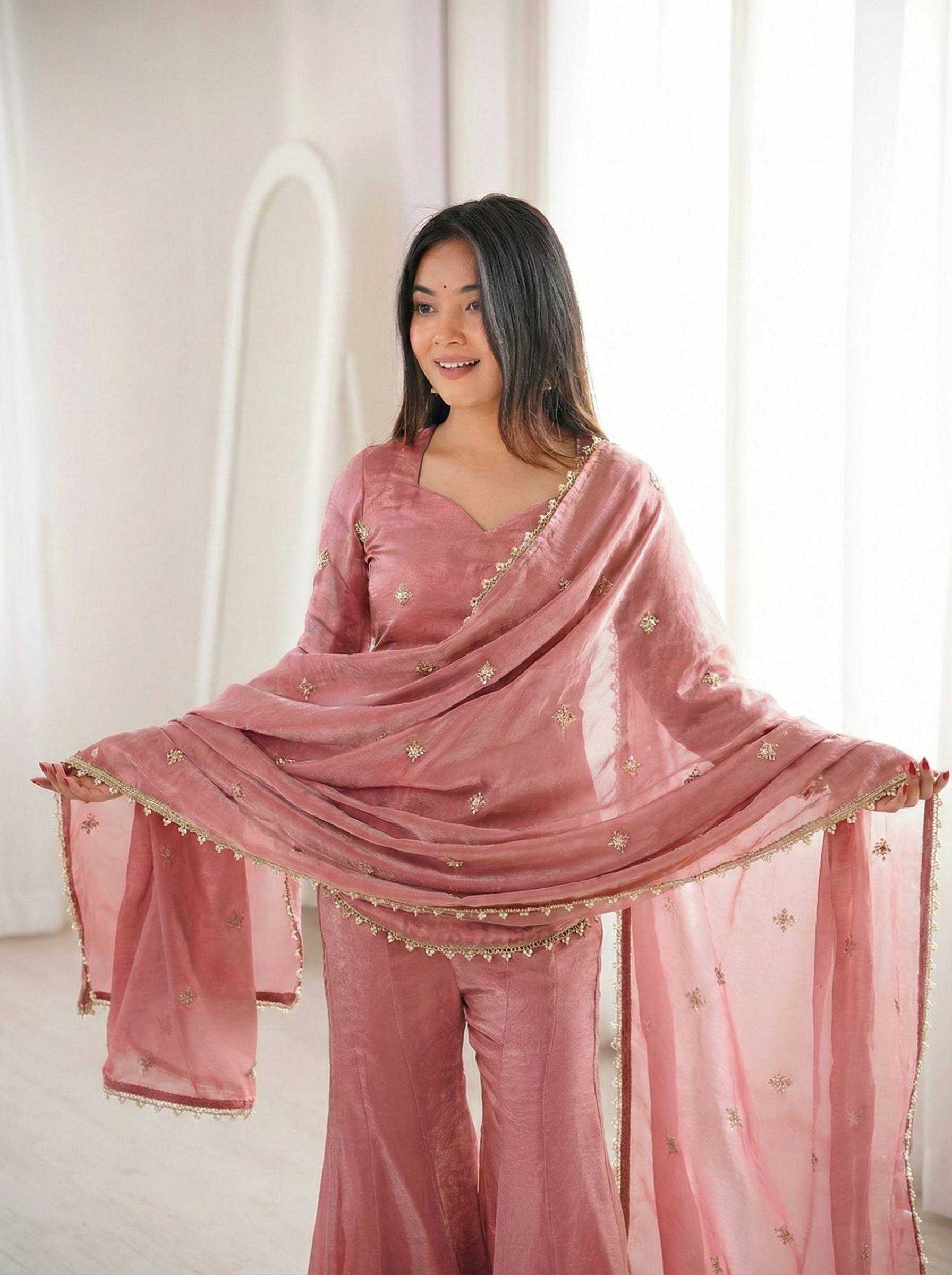 Fendy Silk Heavy Embroidery Designer Palazzo Suit | Real Thread Work & Micro Cotton Lining | 3-Piece Fully Stitched Ethnic Wear | M to XXL