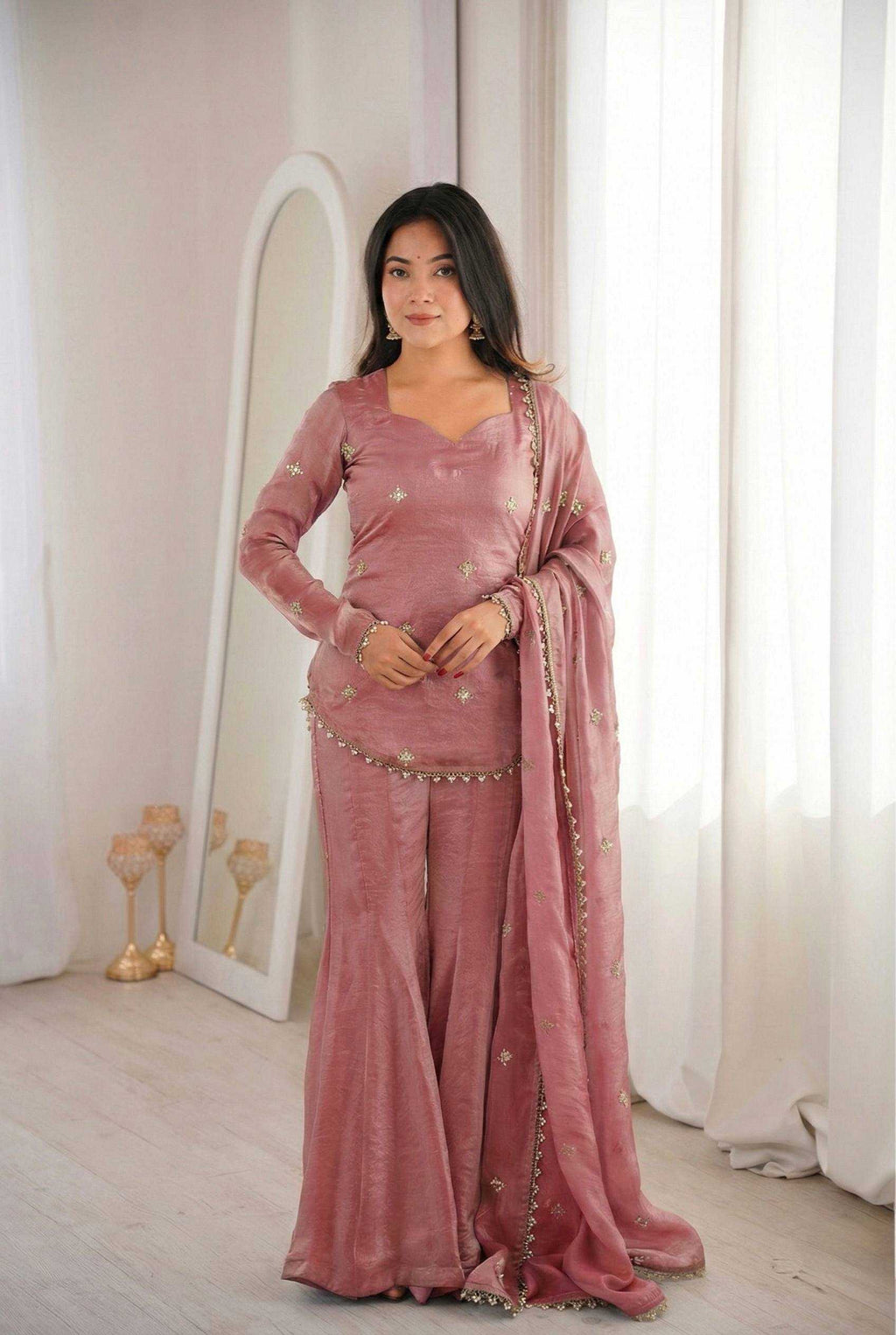 Fendy Silk Heavy Embroidery Designer Palazzo Suit | Real Thread Work & Micro Cotton Lining | 3-Piece Fully Stitched Ethnic Wear | M to XXL