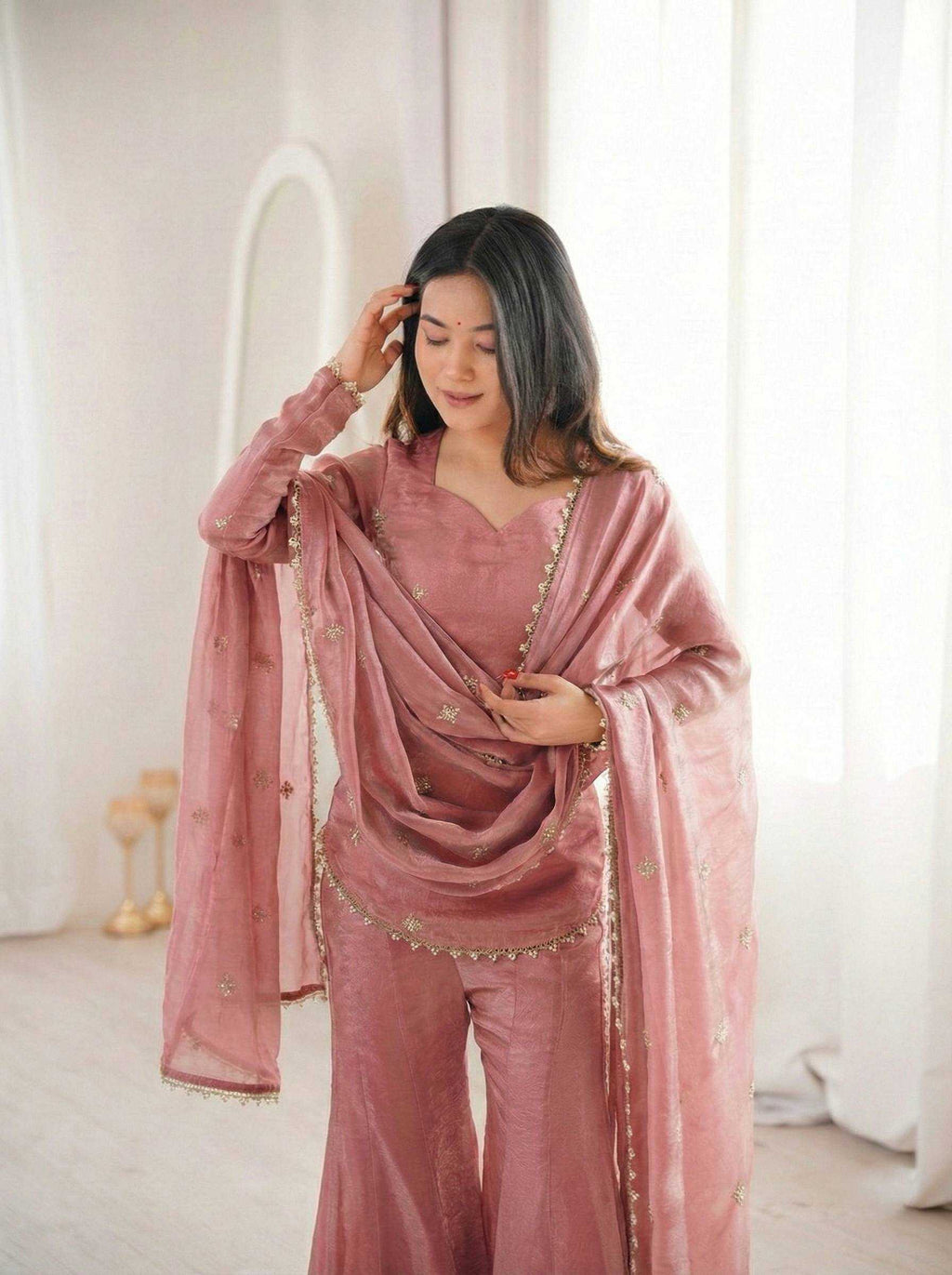 Fendy Silk Heavy Embroidery Designer Palazzo Suit | Real Thread Work & Micro Cotton Lining | 3-Piece Fully Stitched Ethnic Wear | M to XXL