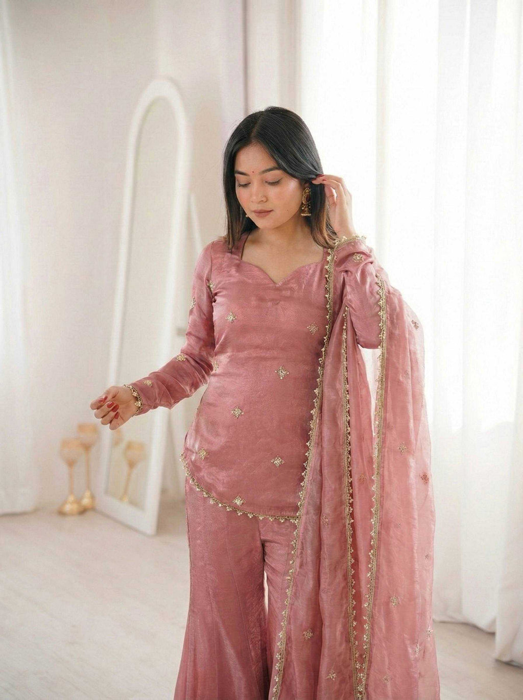 Fendy Silk Heavy Embroidery Designer Palazzo Suit | Real Thread Work & Micro Cotton Lining | 3-Piece Fully Stitched Ethnic Wear | M to XXL