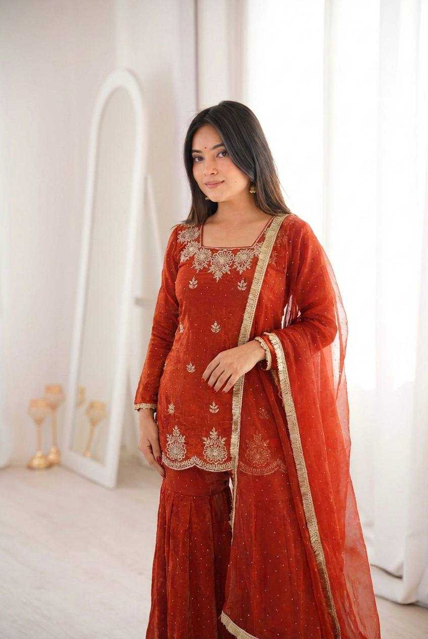 Fendy Silk Embroidery Sharara Salwar Suit | Lace Border Detail & Micro Cotton Lining | 3-Piece Fully Stitched Ethnic Wear | M to XXL