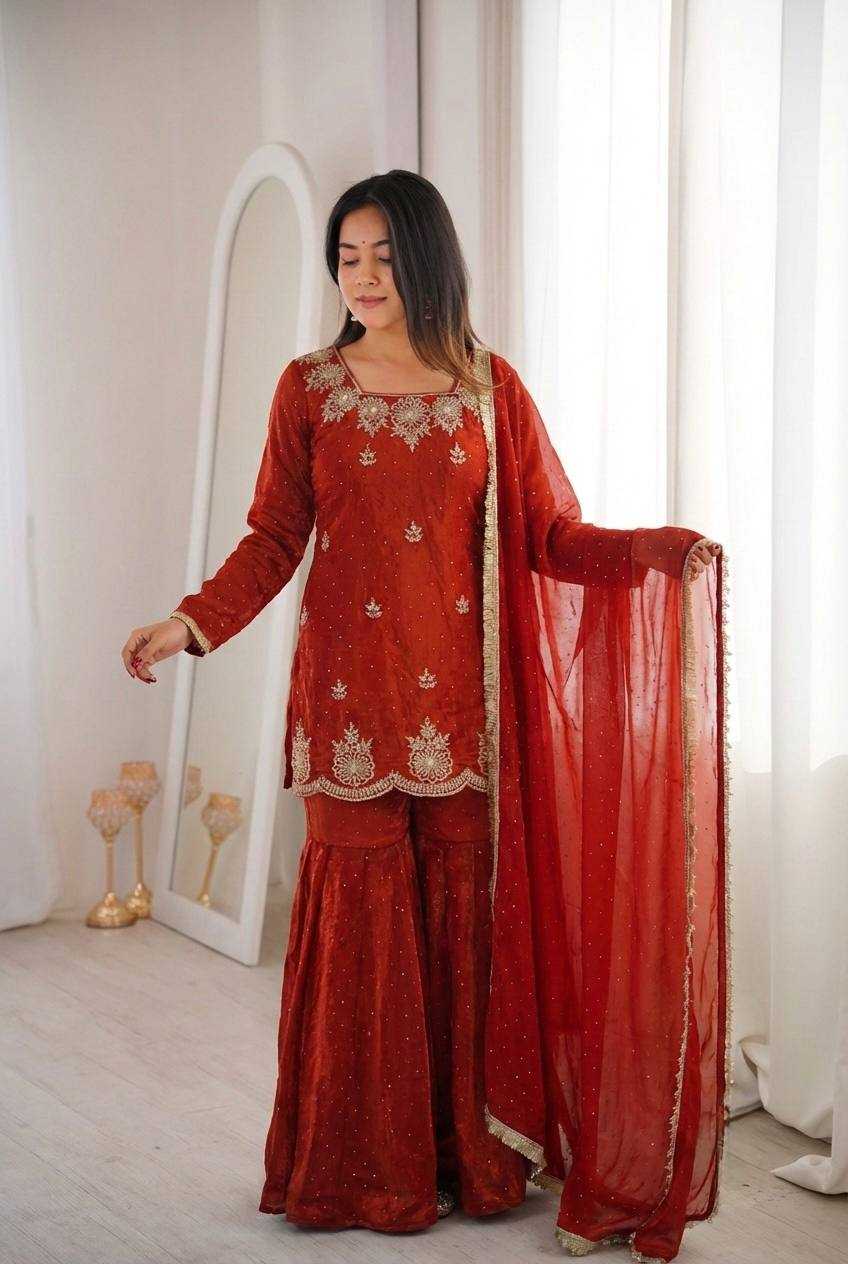 Fendy Silk Embroidery Sharara Salwar Suit | Lace Border Detail & Micro Cotton Lining | 3-Piece Fully Stitched Ethnic Wear | M to XXL