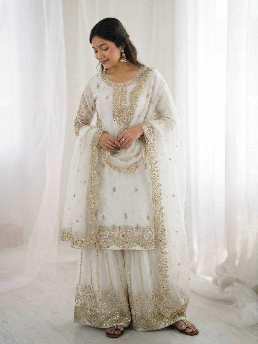 Fendy Silk Heavy Embroidery Palazzo Suit | Designer Thread Work & Micro Cotton Lining | 3-Piece Fully Stitched Ethnic Wear | M to XXL