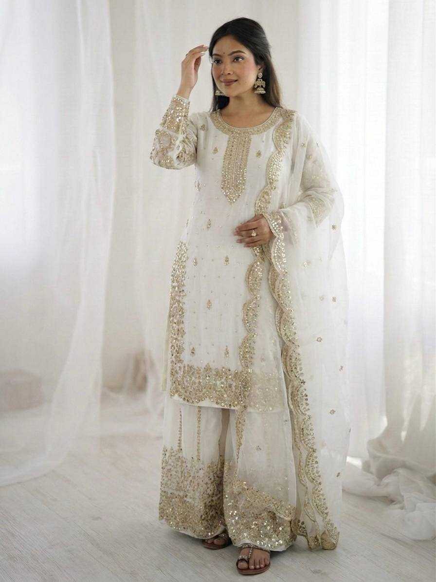 Fendy Silk Heavy Embroidery Palazzo Suit | Designer Thread Work & Micro Cotton Lining | 3-Piece Fully Stitched Ethnic Wear | M to XXL