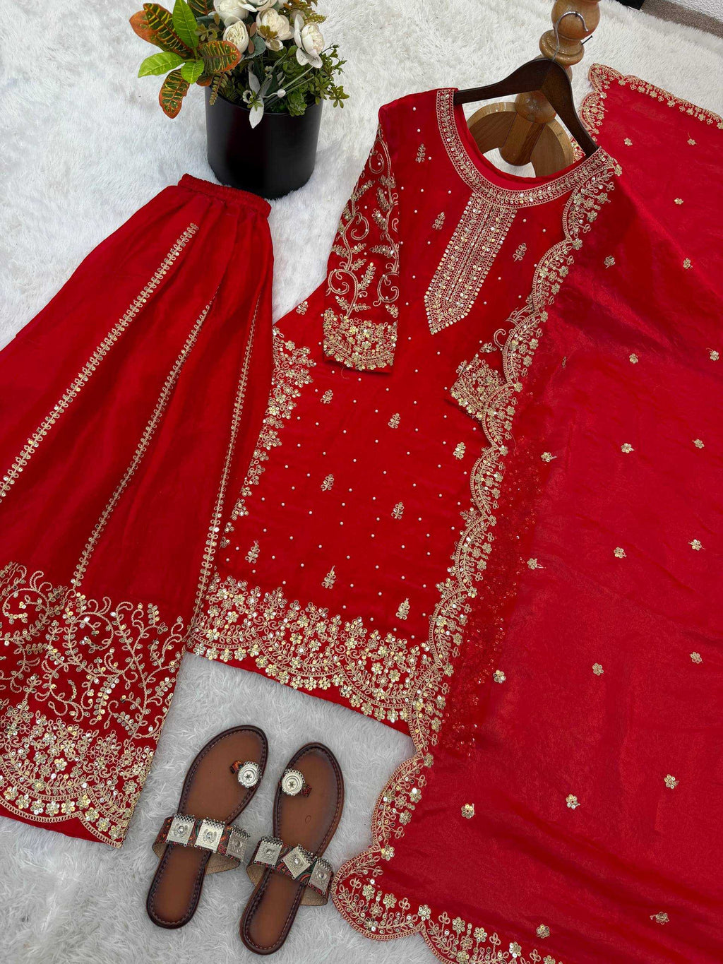 Fendy Silk Heavy Embroidery Palazzo Suit | Designer Thread Work & Micro Cotton Lining | 3-Piece Fully Stitched Ethnic Wear | M to XXL