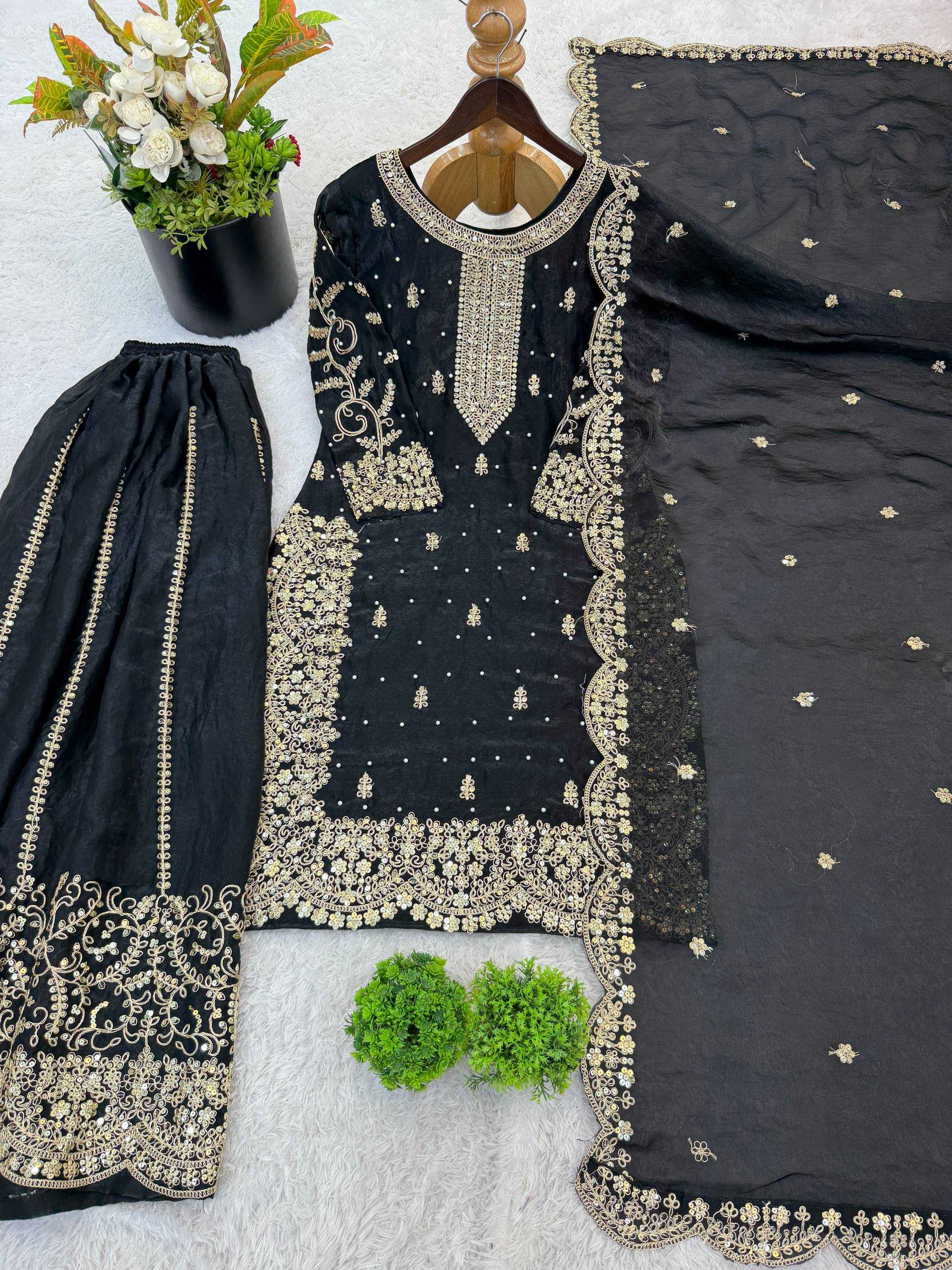 Fendy Silk Heavy Embroidery Palazzo Suit | Designer Thread Work & Micro Cotton Lining | 3-Piece Fully Stitched Ethnic Wear | M to XXL