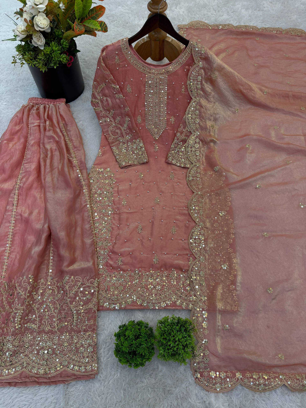 Fendy Silk Heavy Embroidery Palazzo Suit | Designer Thread Work & Micro Cotton Lining | 3-Piece Fully Stitched Ethnic Wear | M to XXL