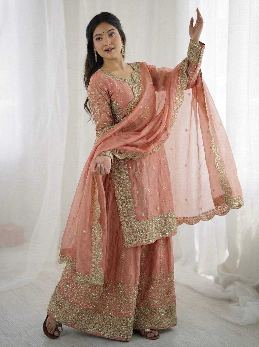 Fendy Silk Heavy Embroidery Palazzo Suit | Designer Thread Work & Micro Cotton Lining | 3-Piece Fully Stitched Ethnic Wear | M to XXL