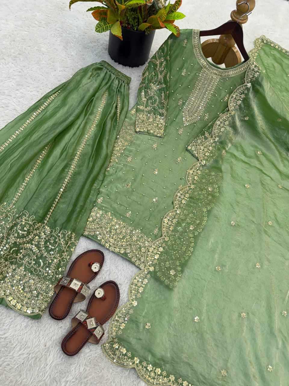 Fendy Silk Designer Palazzo Suit | Party Wear Embroidery & Micro Cotton Lining | 3-Piece Fully Stitched Ethnic Wear | M to XXL