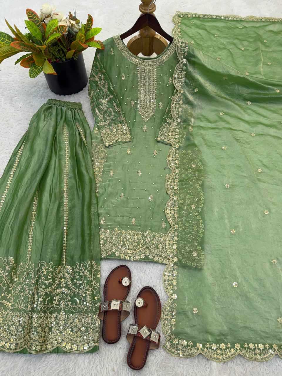 Fendy Silk Designer Palazzo Suit | Party Wear Embroidery & Micro Cotton Lining | 3-Piece Fully Stitched Ethnic Wear | M to XXL