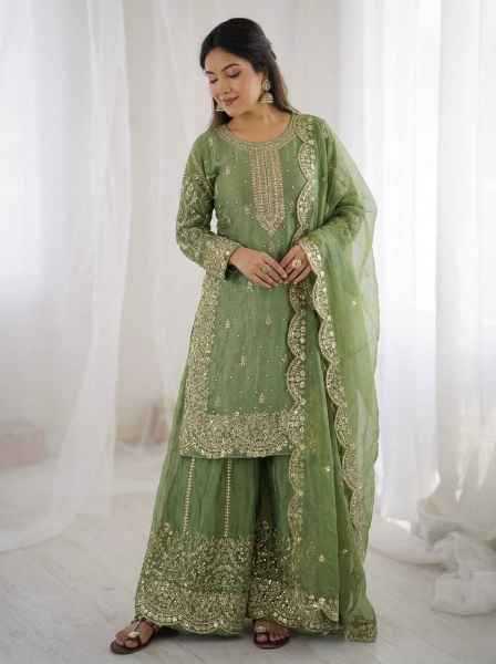 Fendy Silk Designer Palazzo Suit | Party Wear Embroidery & Micro Cotton Lining | 3-Piece Fully Stitched Ethnic Wear | M to XXL