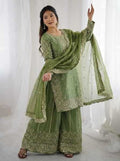 Fendy Silk Designer Palazzo Suit | Party Wear Embroidery & Micro Cotton Lining | 3-Piece Fully Stitched Ethnic Wear | M to XXL
