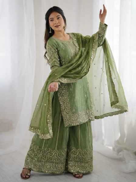 Fendy Silk Designer Palazzo Suit | Party Wear Embroidery & Micro Cotton Lining | 3-Piece Fully Stitched Ethnic Wear | M to XXL