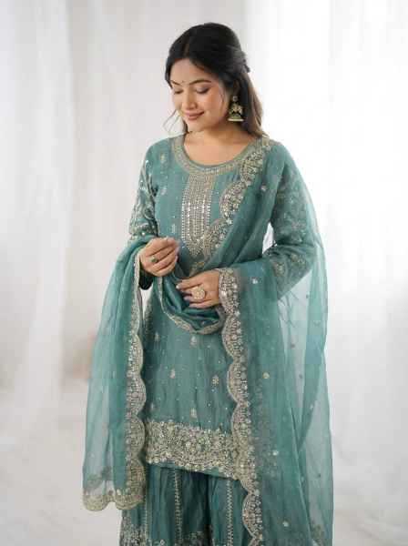 Fendy Silk Designer Palazzo Suit | Party Wear Embroidery & Micro Cotton Lining | 3-Piece Fully Stitched Ethnic Wear | M to XXL