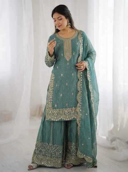 Fendy Silk Designer Palazzo Suit | Party Wear Embroidery & Micro Cotton Lining | 3-Piece Fully Stitched Ethnic Wear | M to XXL