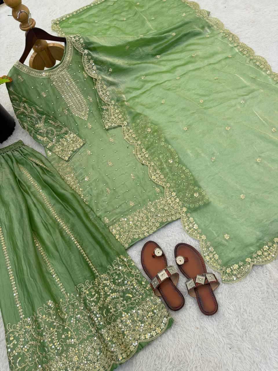 Fendy Silk Designer Palazzo Suit | Party Wear Embroidery & Micro Cotton Lining | 3-Piece Fully Stitched Ethnic Wear | M to XXL
